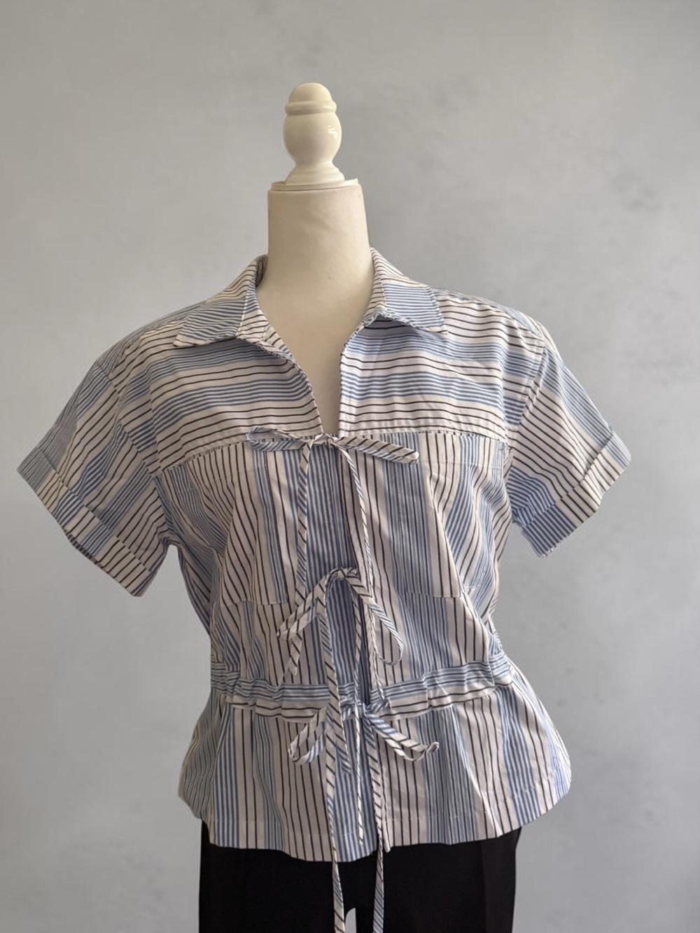 Striped Blue & White Tie-Front Shirt - Picture 2 of 3
